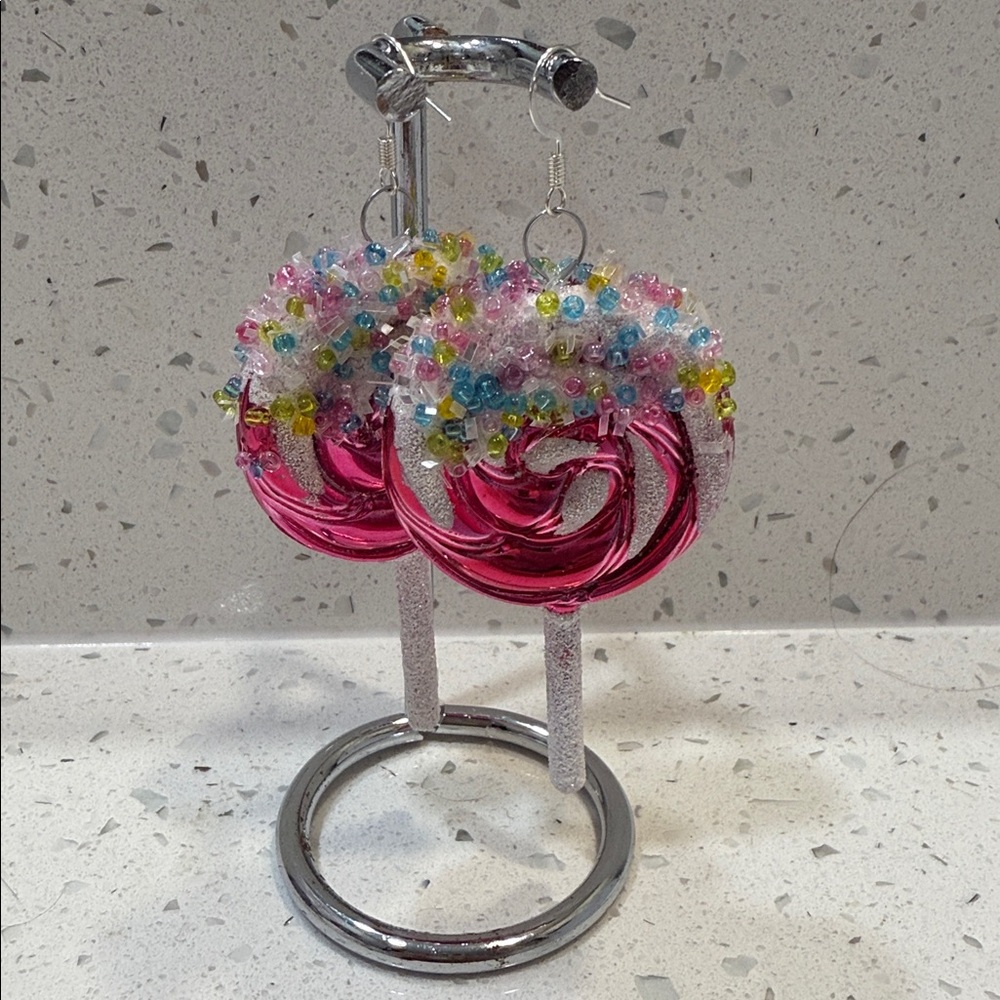 Pink Lollipop Beaded Earrings
